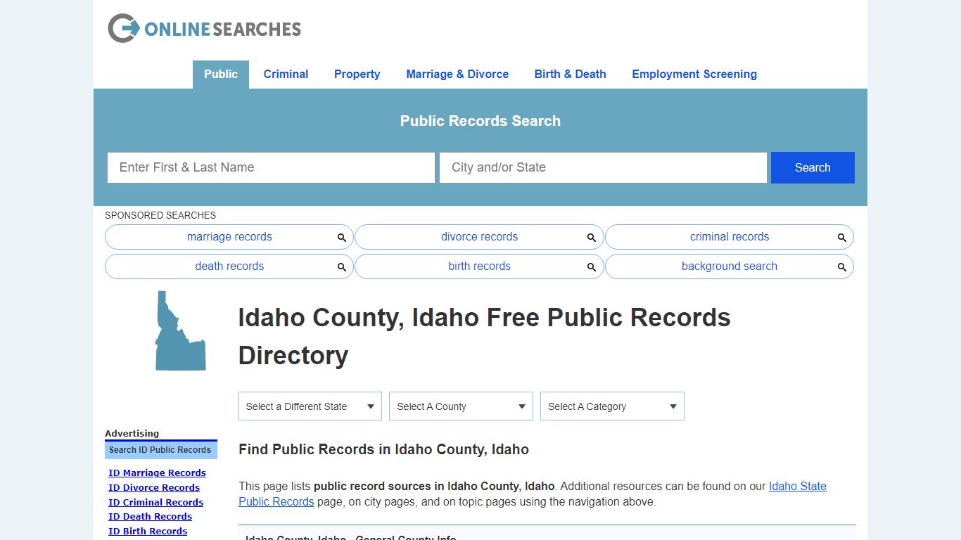 Idaho County, Idaho Public Records Directory